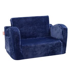 VEVOR Kids Couch, 2-in-1 Toddler Chairs Comfy, Toddler Couch Sofa Bed Fold Out, Convertible Sofa to Lounger (Color: Dark Blue)