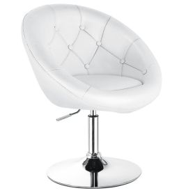 1 Piece Adjustable Modern Swivel Round Tufted Chair (Color: White)