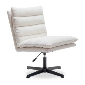 Beige Teddy Fabric 360�� Swivel Accent Chair, Cross Legged Office Chair, Adjustable Armless Wide Home Lounge Chair for Bedroom, Living Room-1PC (Color: as Pic)